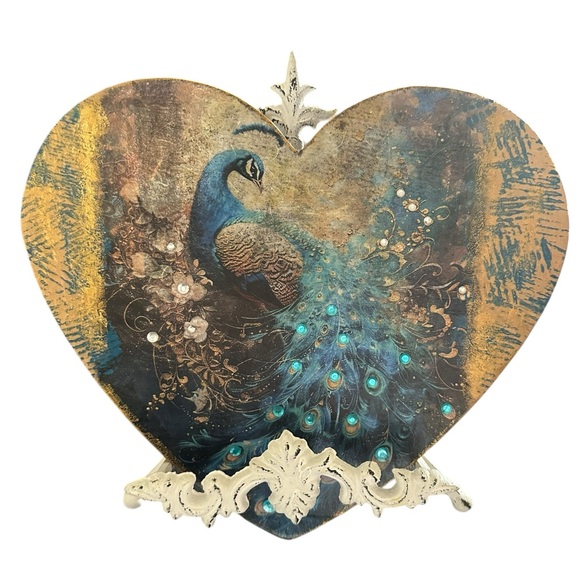 Handcrafted Heart-Shaped Peacock Wall Art sign - Picture 3 of 4
